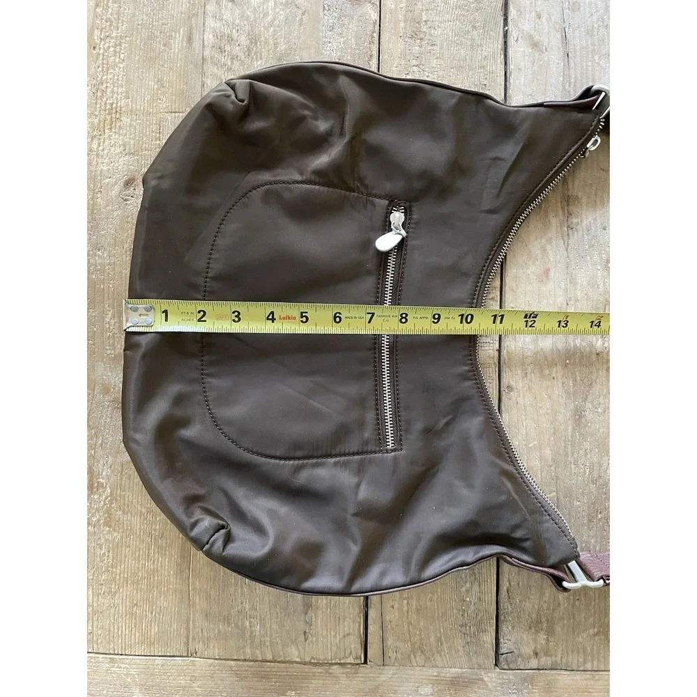 Baggallini Jessica Brown Hobo Shoulder Handbag Nylon Leather Packable Travel Med